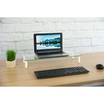 VIVO Glass Ergonomic Tabletop Riser, Standard Desktop Universal Straight Stand for Computer Monitor, LCD LED TV, Monitor, Laptop, Notebook, and More, STAND-V000R