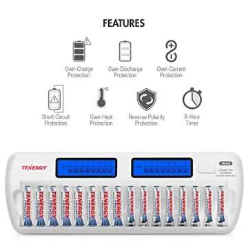 Tenergy TN438 16 Bay Battery Charger for AAA and AA Rechargeable Batteries, AA/AAA NiMH/NiCd Rechargeable Batteries Charger with AC Wall Adapter and Car Adapter