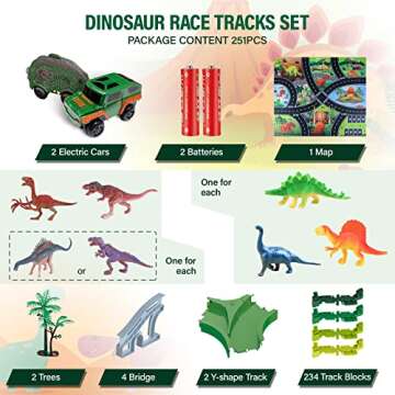 Kizplays 251PCS Dinosaur Race Track Toy for Kids