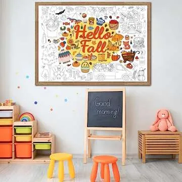 ZOIIWA Hello Fall Coloring Poster for Kids Giant Drawing Poster Large Autumn Pumpkin Coloring Tablecloth Jumbo DIY Books for Kids Classroom Home Birthday Party Supplies Favor 31.4 x 43.3 Inch