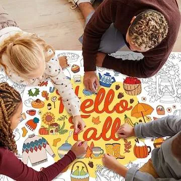 ZOIIWA Hello Fall Coloring Poster for Kids Giant Drawing Poster Large Autumn Pumpkin Coloring Tablecloth Jumbo DIY Books for Kids Classroom Home Birthday Party Supplies Favor 31.4 x 43.3 Inch