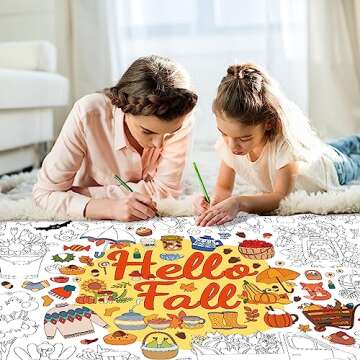 ZOIIWA Hello Fall Coloring Poster for Kids Giant Drawing Poster Large Autumn Pumpkin Coloring Tablecloth Jumbo DIY Books for Kids Classroom Home Birthday Party Supplies Favor 31.4 x 43.3 Inch