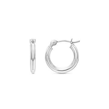 14k White Gold Small Round Hoop Earrings, 12mm (0.48 inch Diameter)