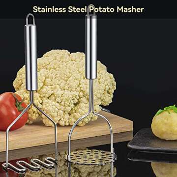 VOOVAO 2 Pcs Potato Masher for Potatoes, Heavy Duty Stainless Steel Integrated Kitchen Tool