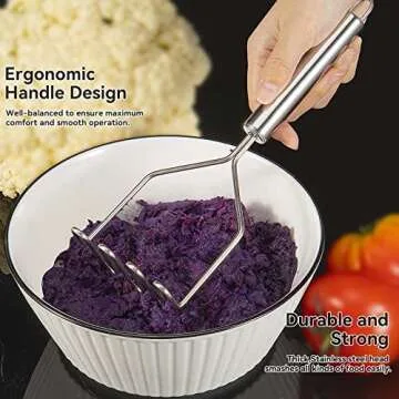 VOOVAO 2 Pcs Potato Masher for Potatoes, Heavy Duty Stainless Steel Integrated Kitchen Tool