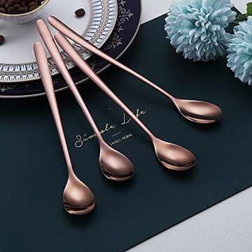 Premium Rose Gold Long Handle Spoons Set for Elegant Dining