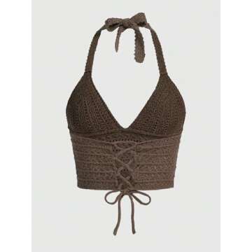 SOLY HUX Women's Crochet Halter Crop Top - Summer Ready Fashion