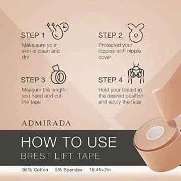 Admirada Boob Tape, Boobytape for Breast Lift, Bob Tape for Large Breasts, Breast Lift Tape with 2 Pcs Upgrade Silicone Reusable Nipple Covers, Waterproof Sweat-Proof Bob Tape for Breast Lift Brown