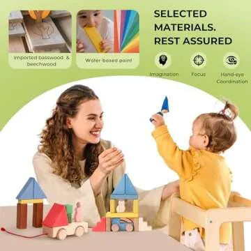 AVDAR Wooden Building Blocks for Toddlers 2-4 Years, 2024 Mom's Choice Award Winner, Wooden Blocks with Post Stickers, Travel Toy Set for Kids Ages 3+