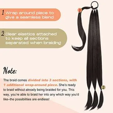 SEIKEA 2PCS Long Braid Ponytail Extension with Hair Tie Long Straight Wrap Around Hair Extensions Po...