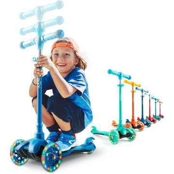 Kicksy Kids Scooter - Adjustable 3 Wheel Toddler Scooter with LED Lights