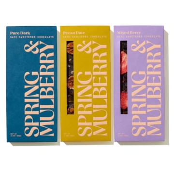 Spring & Mulberry Date-Sweetened Chocolate 3-Bar Variety Pack | No Added Sugar, Direct Trade Cacao, ...