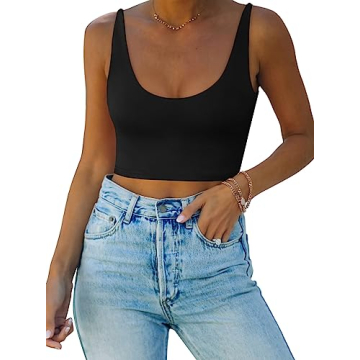 REORIA Women's Summer Sexy Casual Deep Scoop Neck Double Lined Adjustable Spaghetti Strap Cami Camis...