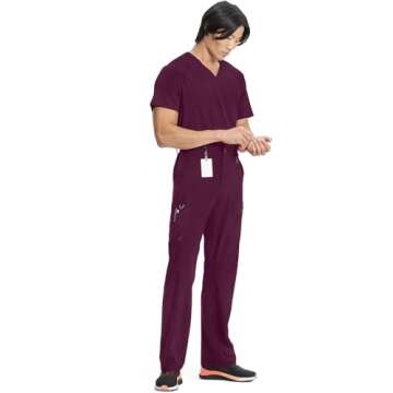 Infinity Cherokee Men's Scrub Pants Modern Fit 6 Pockets Tapered Leg with Drawstring CK200A, L, Wine