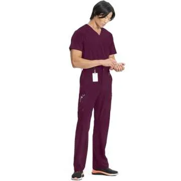 Infinity Cherokee Men's Scrub Pants Modern Fit 6 Pockets Tapered Leg with Drawstring CK200A, L, Wine