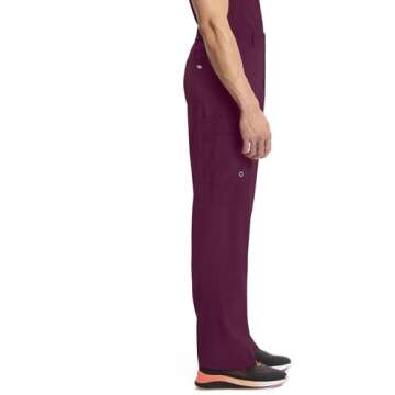 Infinity Cherokee Men's Scrub Pants Modern Fit 6 Pockets Tapered Leg with Drawstring CK200A, L, Wine