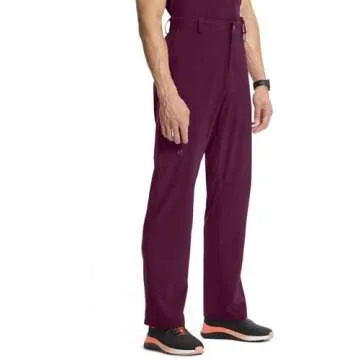 Infinity Cherokee Men's Scrub Pants Modern Fit 6 Pockets Tapered Leg with Drawstring CK200A, L, Wine