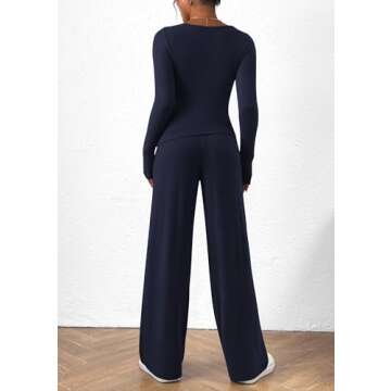 PRETTYGARDEN Women's 2 Piece Lounge Set - Asymmetrical Top & Wide Leg Pants