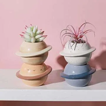 Succulent Pots Set of 4 Cute Ceramic Planters for Small Plants