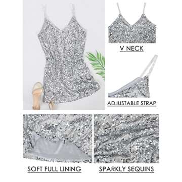 Anna-Kaci Women's V Neck Sleeveless Gradient Sequin Stretchy Mini Party Clubwear Dress, Silver, X-Large