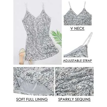 Anna-Kaci Women's V Neck Sleeveless Gradient Sequin Stretchy Mini Party Clubwear Dress, Silver, X-Large