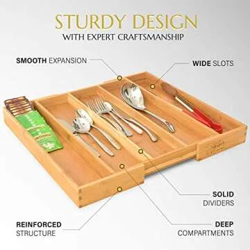 Bamboo Expandable Drawer Organizer for Silverware & Utensils