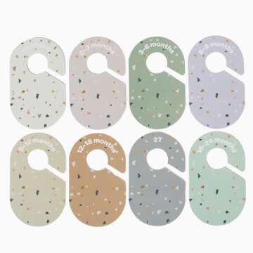 3 Sprouts Baby & Toddler Hanger Closet Dividers Set of 8 - Durable Baby Clothes Organizer, Nursery Closet Organization for Baby Clothing by Size or Age from Infant to Toddler Boy & Girl - Terrazzo