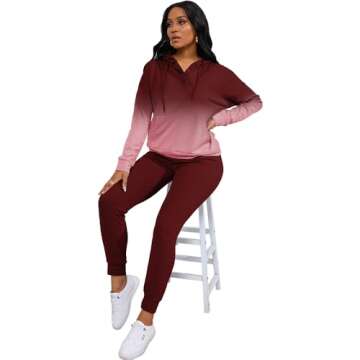 Nimsruc Two Piece Outfits For Women Jogging Suits Casual Sweatsuits Jogger Tracksuits Long Sleeve Ho...