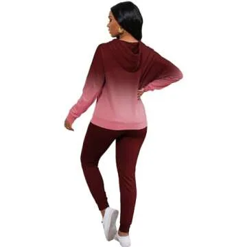 Nimsruc Two Piece Outfits For Women Jogging Suits Casual Sweatsuits Jogger Tracksuits Long Sleeve Hoodie Matching Sets Gradient RedA XL