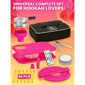 Pink Hookah Set With Everything - Premium Pink Hookah Set And Bag For Travel Flat Hookah Box Hookah ...