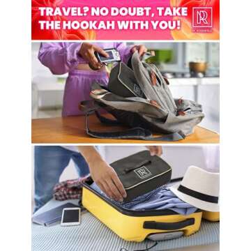 Pink Hookah Set With Everything - Premium Pink Hookah Set And Bag For Travel Flat Hookah Box Hookah Set With Charcoal Holder & Coal Cover- Travel Hookah Set With Everything by M. ROSENFELD