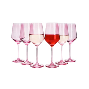 Pink Wine Glasses Set of 6-14 oz Colored Wine Glasses Stemmed - Unique Blushed Pink Stemmed Glasswar...