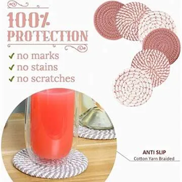 6 Pcs Coasters for Drinks, 4.3 Inch Fit for All Kinds of Cups, Super Absorbent Drink Coasters, Minimalist Cotton Handmade Coaster for Coffee Table Tabletop Protection Housewarming Gift for Home Decor