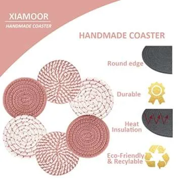 6 Pcs Coasters for Drinks, 4.3 Inch Fit for All Kinds of Cups, Super Absorbent Drink Coasters, Minimalist Cotton Handmade Coaster for Coffee Table Tabletop Protection Housewarming Gift for Home Decor