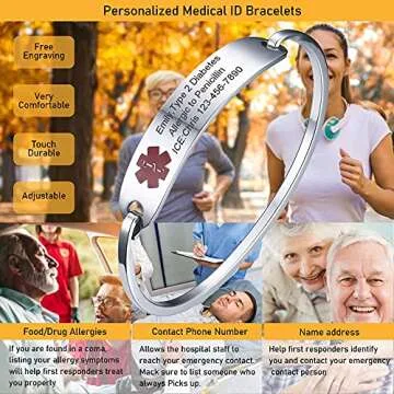 VNOX Medical Alert ID Bracelet - Custom Engraving Stainless Steel Medical Alert ID Bracelet for Wome...