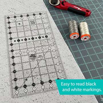 Creative Grids Quilt Ruler 6-1/2in x 12-1/2in Rectangle – CGR612 – Made in USA, Non-Slip Grip Ac...