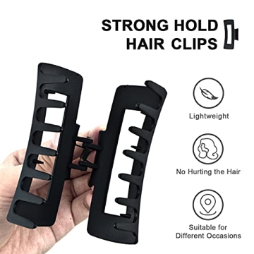 Non-Slip Matte Black Hair Claw Clips for Women - 2 Pack