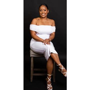 GOBLES Women's Ruched Off Shoulder Short Sleeve Bodycon Midi Elegant Cocktail Party Dress White