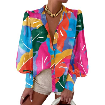 EVALESS Blouses for Women Fashion 2025 Spring Fall Womens Long Sleeve Tops Dressy Multicolor Button ...