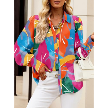 EVALESS Women's 2025 Fashion Multicolor Long Sleeve Blouse