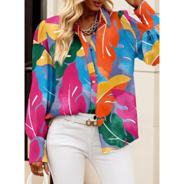 EVALESS Women's 2025 Fashion Multicolor Long Sleeve Blouse