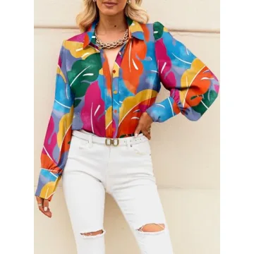 EVALESS Women's 2025 Fashion Multicolor Long Sleeve Blouse