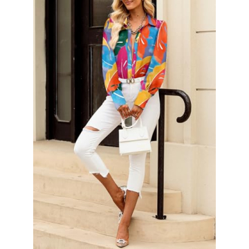 EVALESS Women's 2025 Fashion Multicolor Long Sleeve Blouse