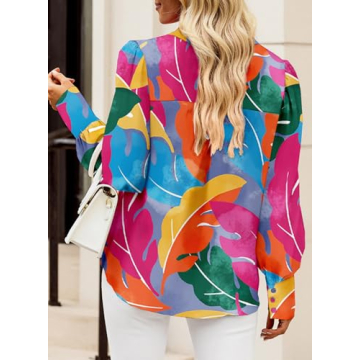 EVALESS Women's 2025 Fashion Multicolor Long Sleeve Blouse