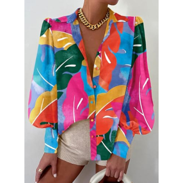 EVALESS Women's 2025 Fashion Multicolor Long Sleeve Blouse