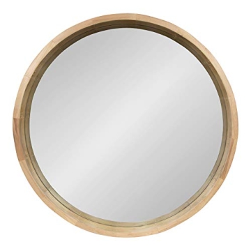 Kate and Laurel Hutton Round Decorative Large Modern Wood Frame Wall Mirror, 30 Inch Diameter, Natural Finish