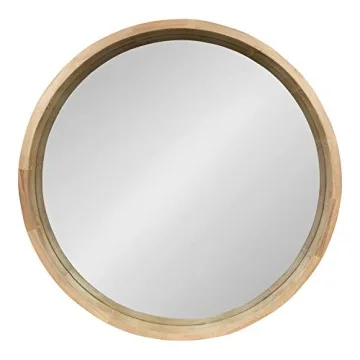 Kate and Laurel Hutton Round Decorative Large Modern Wood Frame Wall Mirror, 30 Inch Diameter, Natural Finish