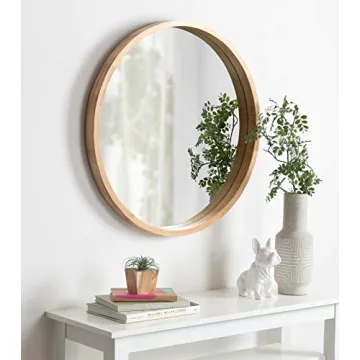 Kate and Laurel Hutton Round Decorative Large Modern Wood Frame Wall Mirror, 30 Inch Diameter, Natural Finish