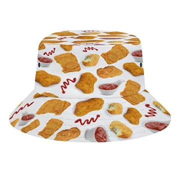 Chicken Nuggets Bucket Hat,Funny Food Pattern Sun Hat for Summer Travel Beach Packable Casual Cap fo...