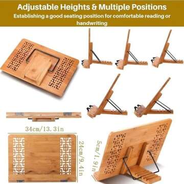 SUNFICON Bamboo Cookbook Stand Holder Large Book Stand Holder Home Office Reading Rest Textbook Reci...